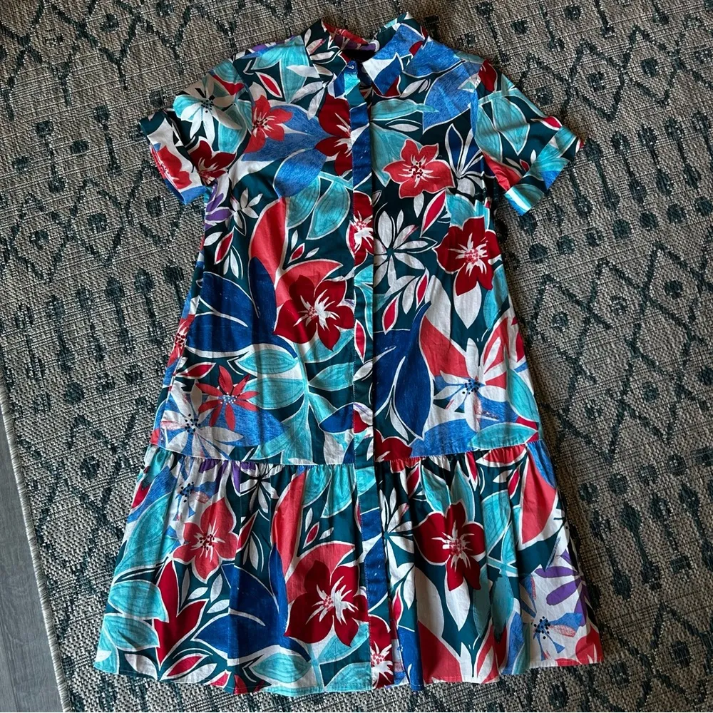 Donna Morgan Floral Short Sleeve V-Neck Button  Down Poplin Dress Size 6 - Image 2