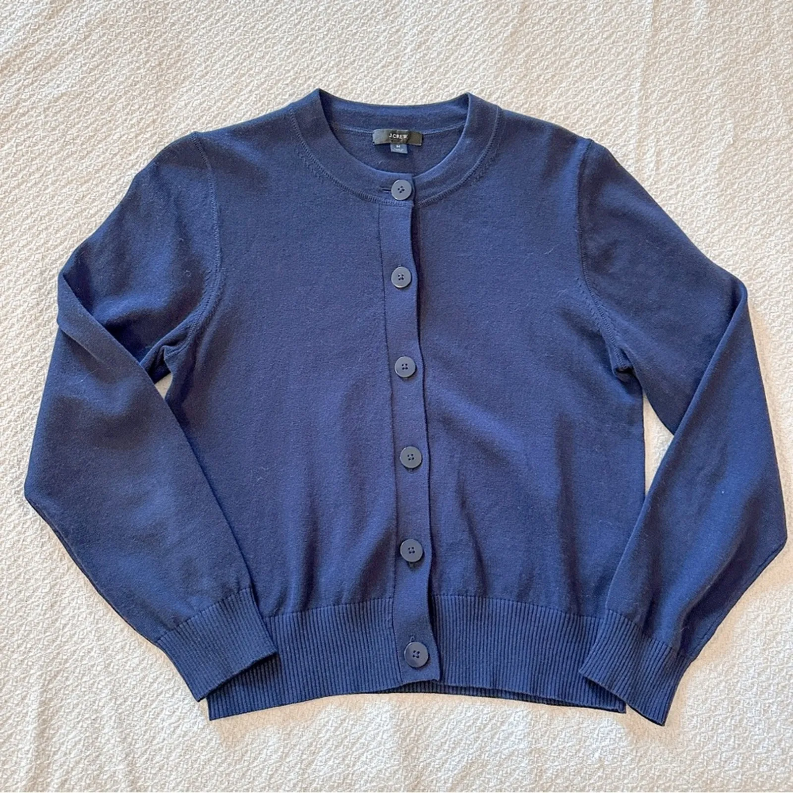 J. Crew Cardigan Sweater Cotton Crepe Navy Medium - Image 2