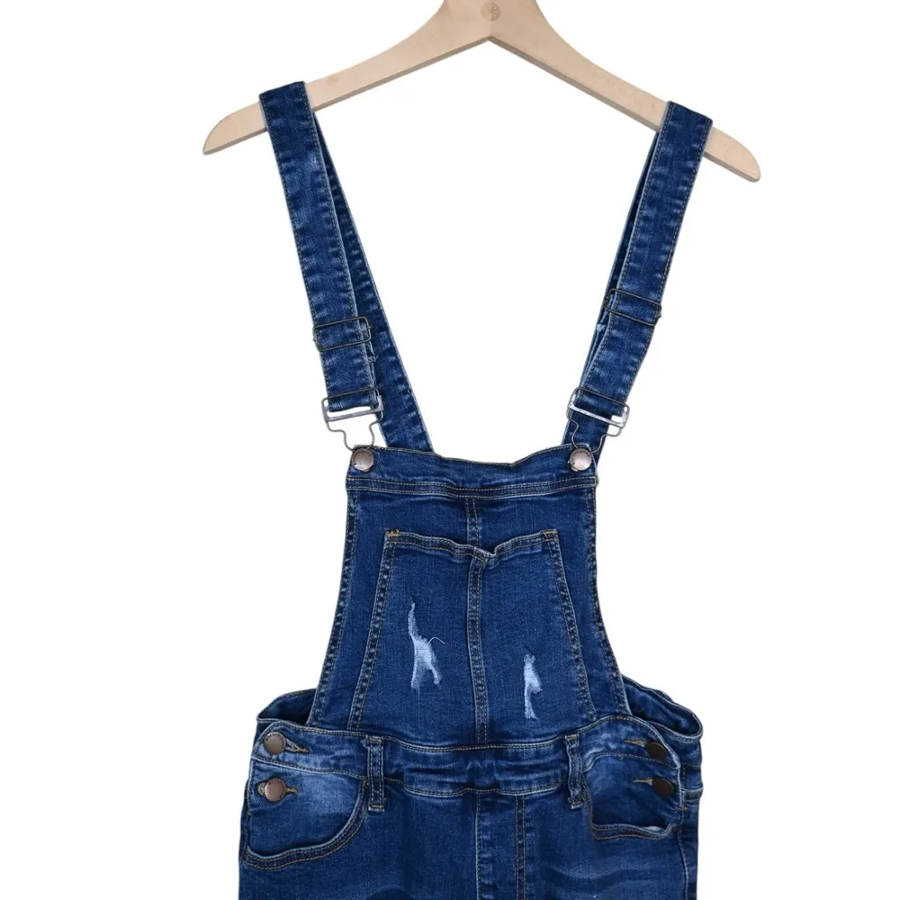 Encore Womens 9 Denim Distressed Overalls - Image 3
