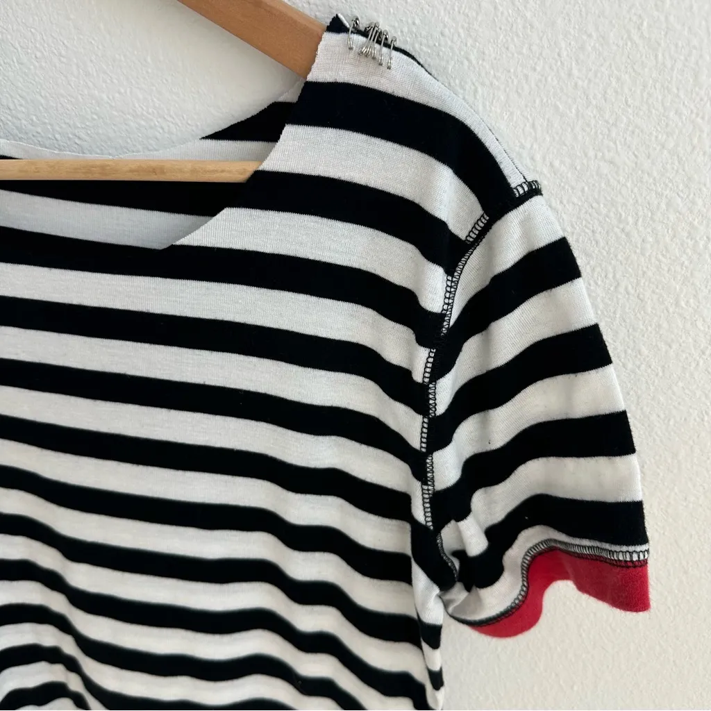 Punk Safety Pins Black & White Stripe Off the Shoulder T - Image 10
