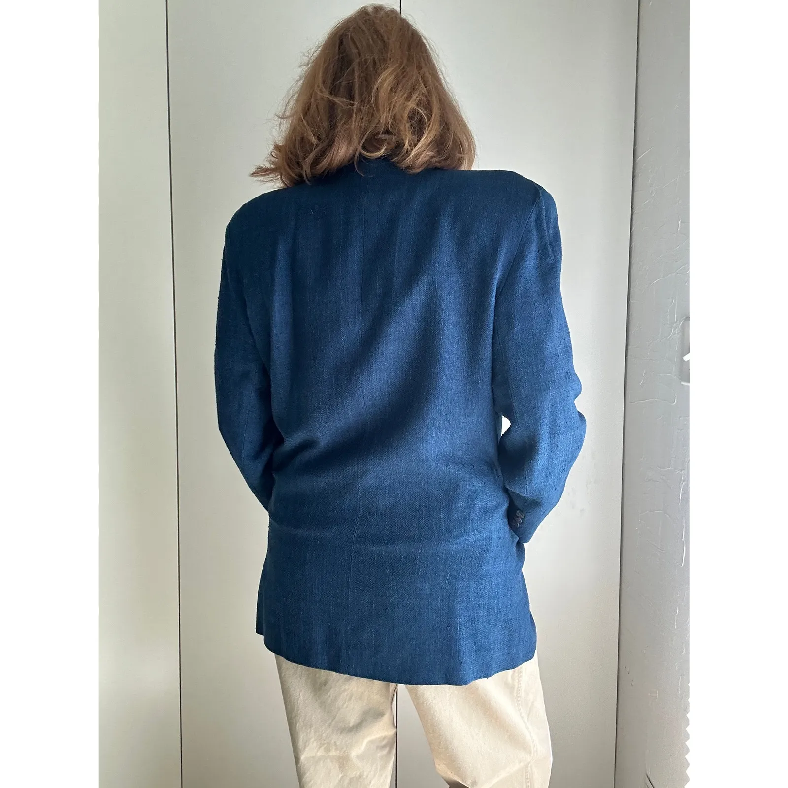 Vintage Silk Women's Blazer Denim Blue Size 8 Classic Business Layering 90s Era - Image 10