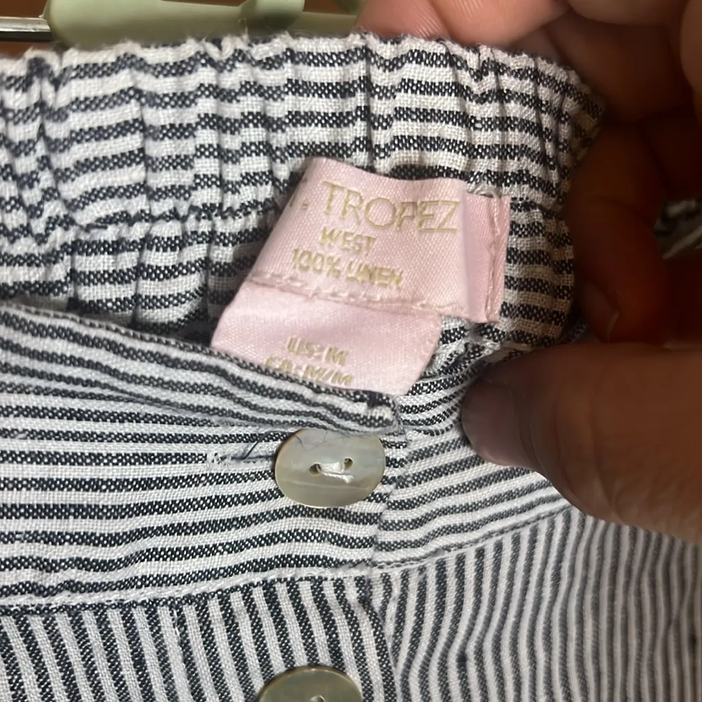 St. Tropez Linen Stripe Maxi Skirt Grey Stripe Pocket Boho Hippie Chic Summer M - Image 4