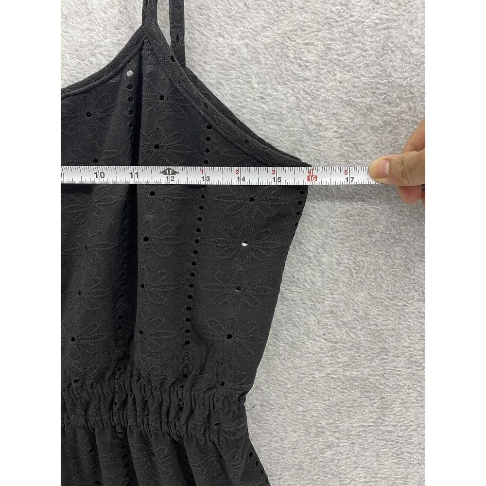 George Beach Coverup Dress Eyelet Solid Black Dress Sleeveless Size L - Image 11