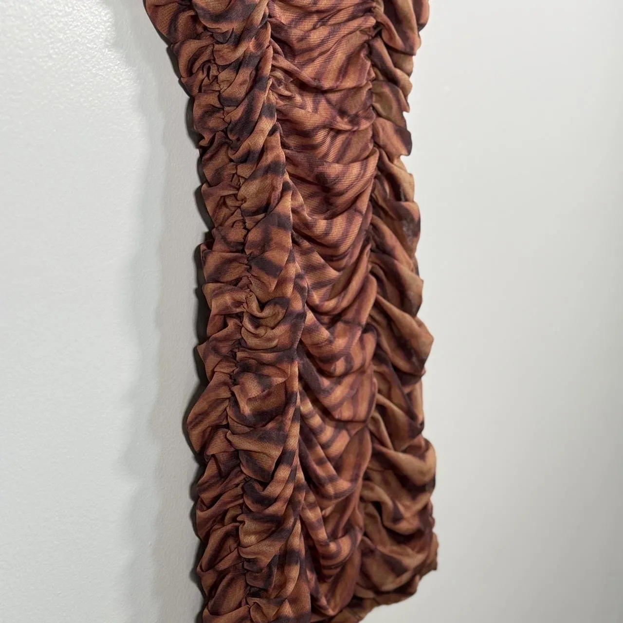 Urban Outfitters Ruched Mesh Mini Dress Animal Leopard Brown Y2K Bodycon - Image 3