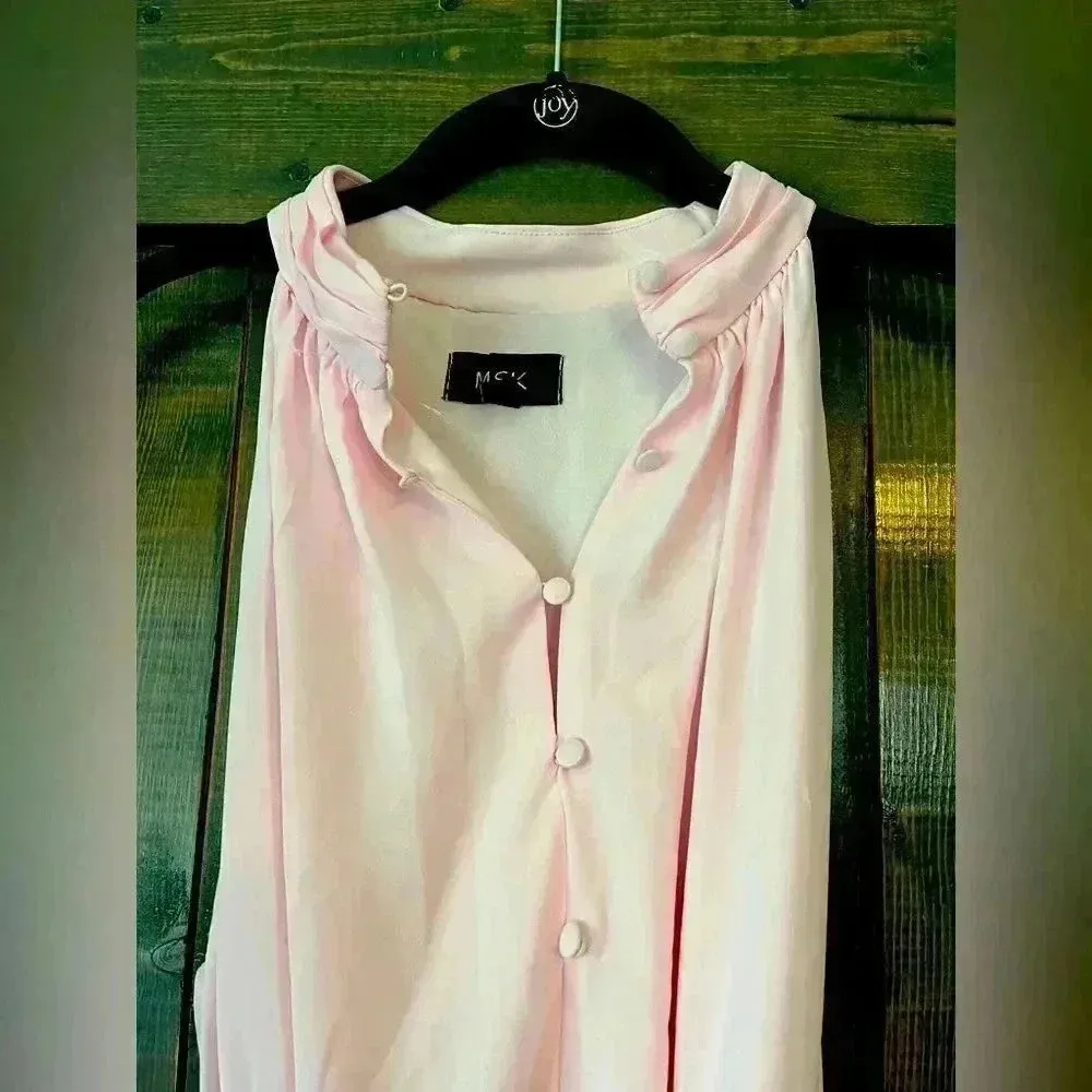 Elegant Pink Sleeveless Ruffle Dress Cotton‎ Candy Summer Party Cocktail L E2 Size L - Image 5