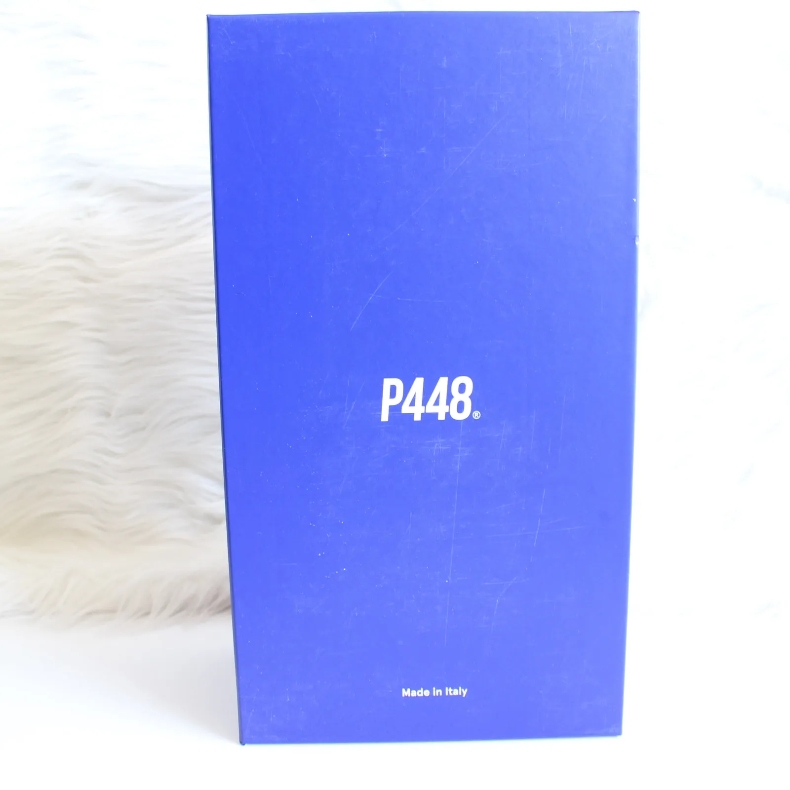 P448 John Sherpa Fuzzy Pink Holo Tan Suede Blue Sneakers - Image 12