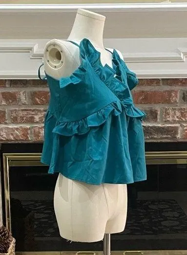 Romeo & Juliet Couture turquoise ruffled crop top with lace up back / M … - Image 11