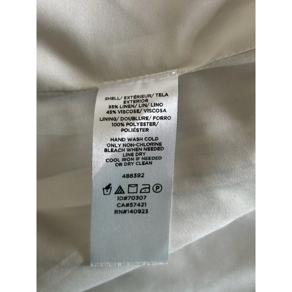 LOFT Off White Pink & Gray Striped Open Front Linen Blend Blazer Womens XL - Image 8