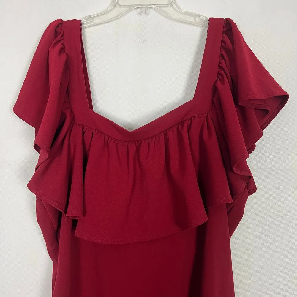 Libian Womens Dress 3X Vtg Ruffle Overlay Party Cocktail Wedding Guest Stretch Red - Image 3