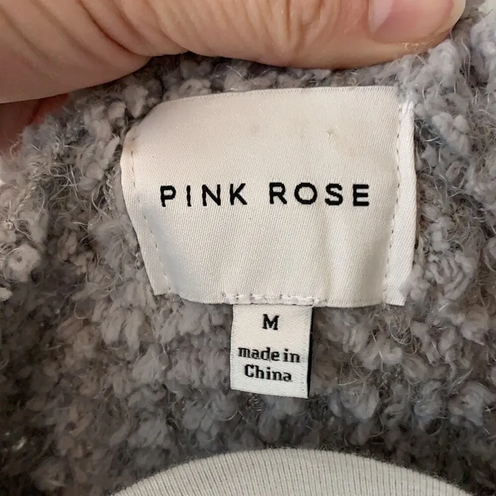 Pink Rose Striped Color Block Popcorn Knit Sweater Sz M - Image 4