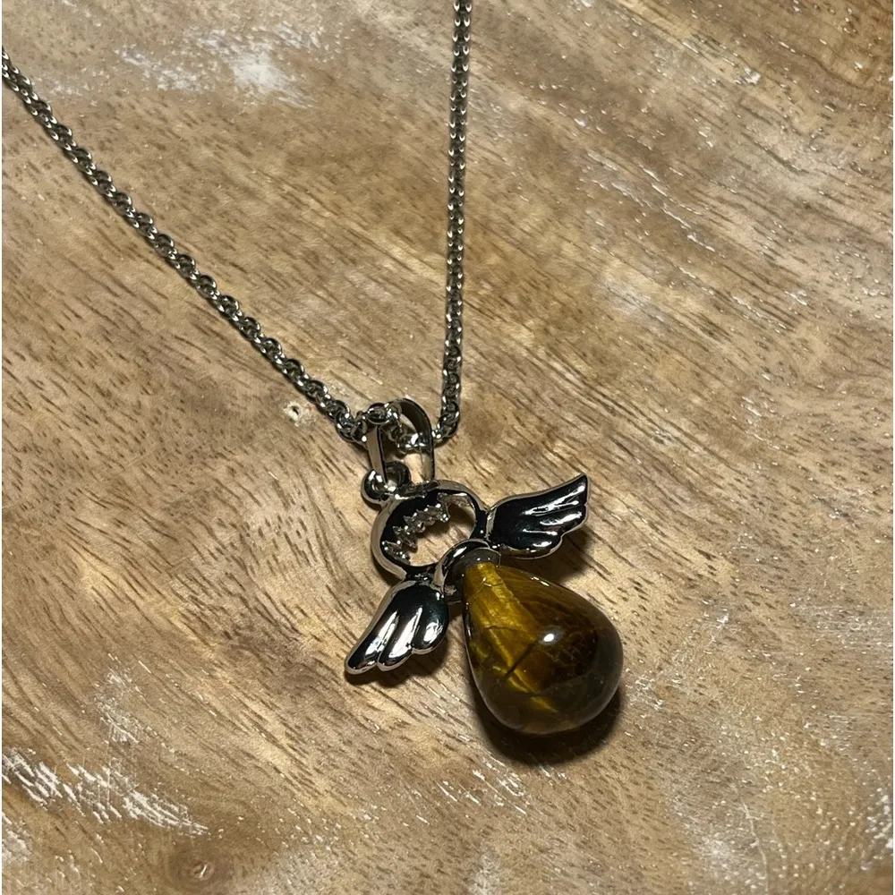 NWOT Tigers Eye Angel Silver Necklace - Image 7