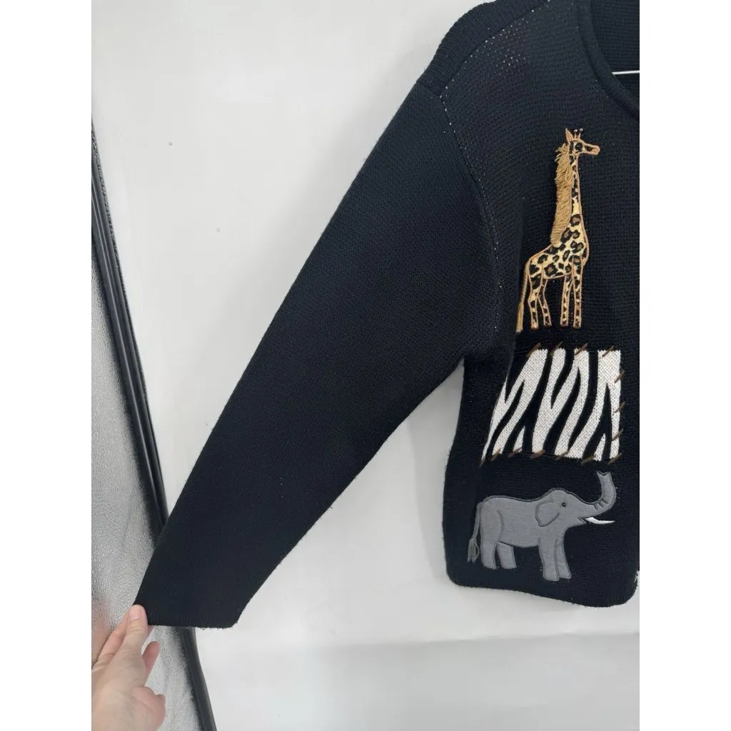 Crystal Kobe African Safari Patchwork Button Sweater Women XL Black Stitch Zebra - Image 9