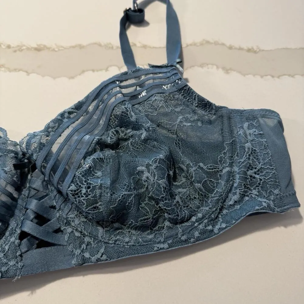 Cacique Blue Lace Bra 44C Underwire Unlined Balconette - Image 6