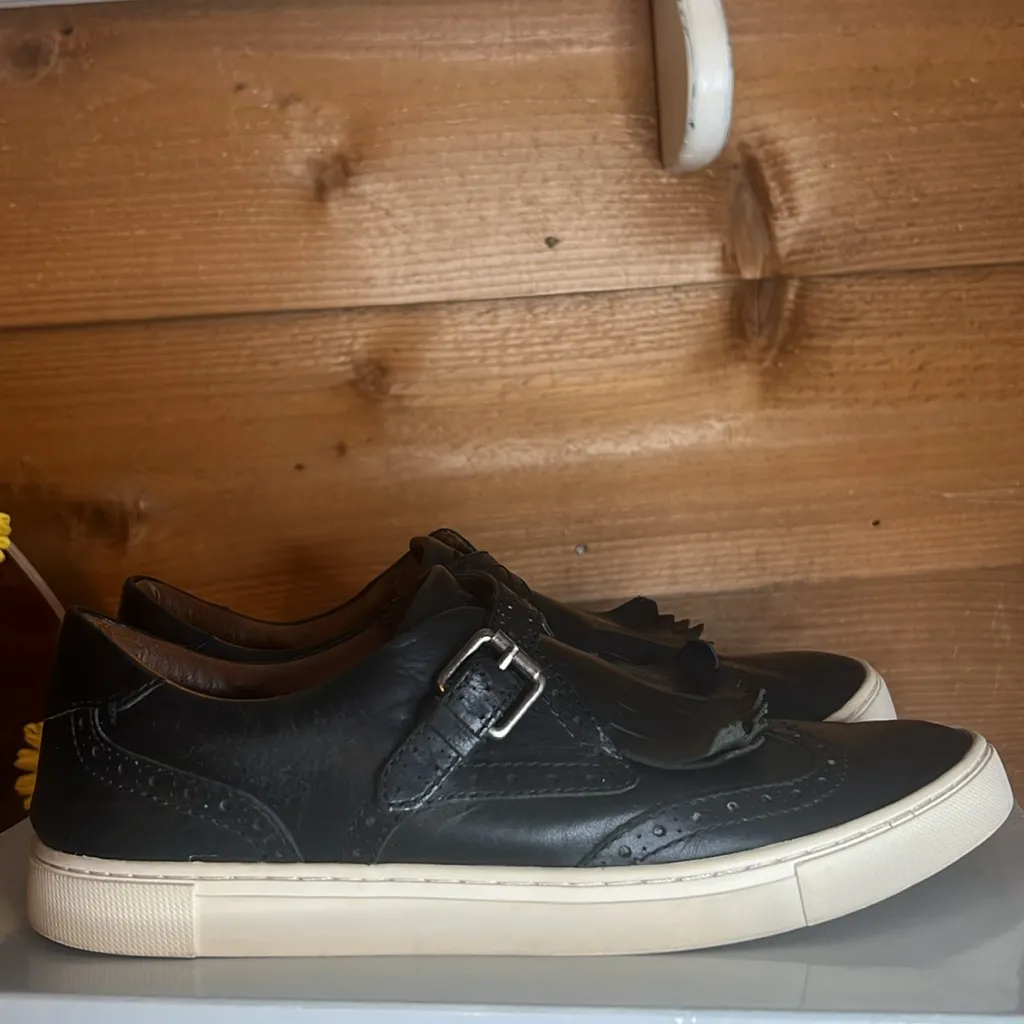 Frye Gemma Kiltie Detailed Leather Black Buckle Sneaker Shoe Slip on Western - Image 2