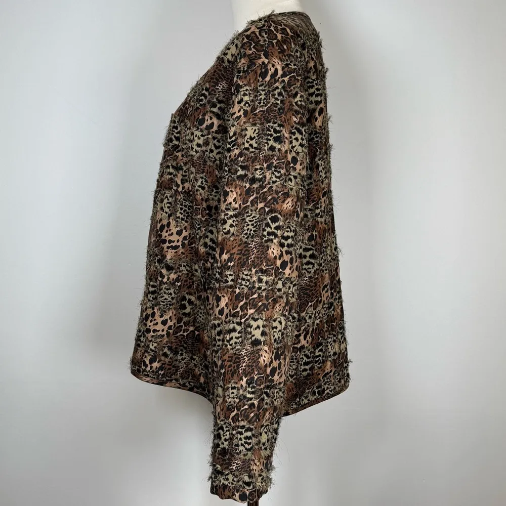NWT Chico’s Women’s Size 1 (Medium/Size 8) Silk Open Front Jacket Animal Print - Image 2