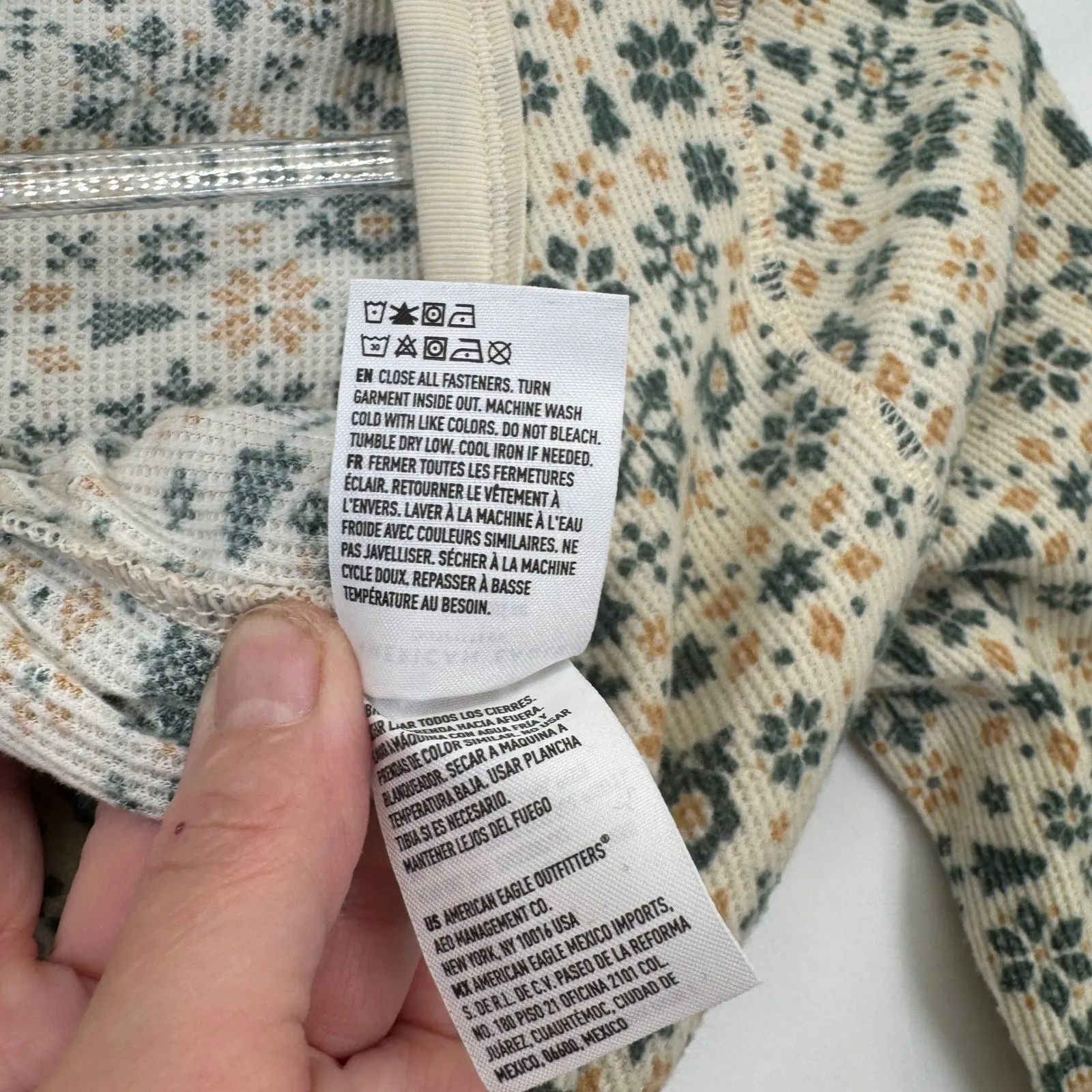 American Eagle Thermal Jumpsuit Pajamas Womens XS Snowflake Cream Green - Image 11