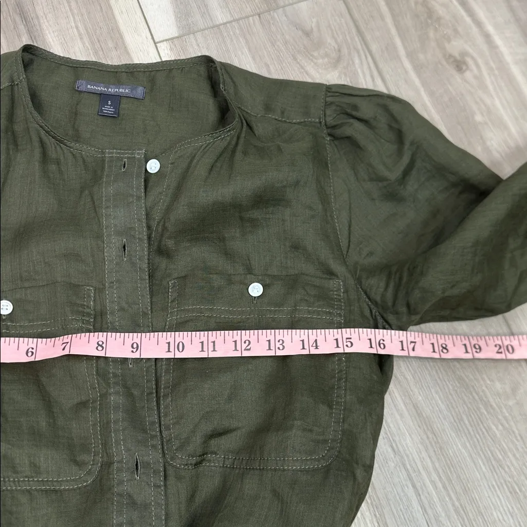 Banana Republic hunter green Ramie linen belted shirt dress size small - Image 7