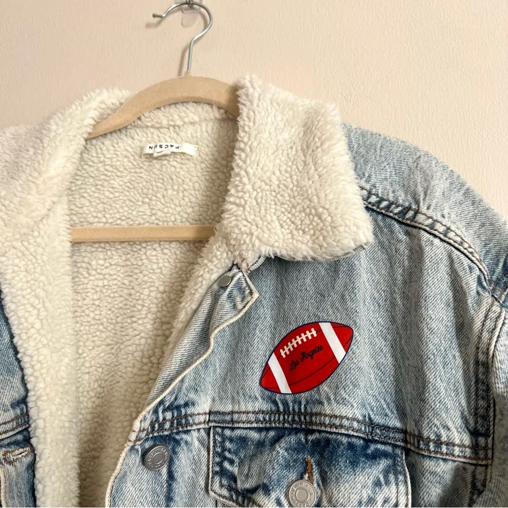 Pacsun LA Rams Denim Sherpa Jacket Size Medium/Large - Image 5