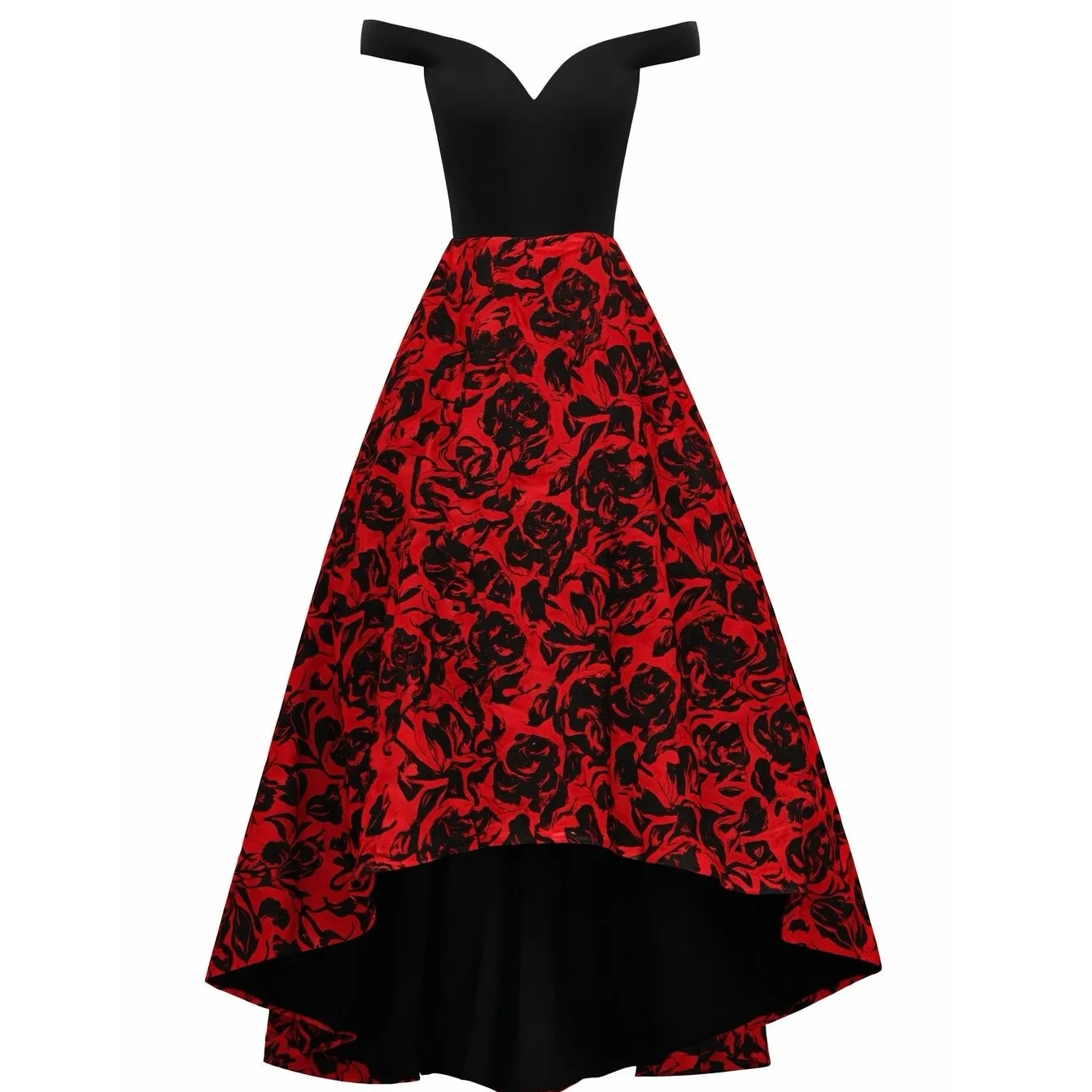 Sherri Hill Laura Marano Red Black Rose Floral High Low Formal Prom Dress 0 EUC - Image 3
