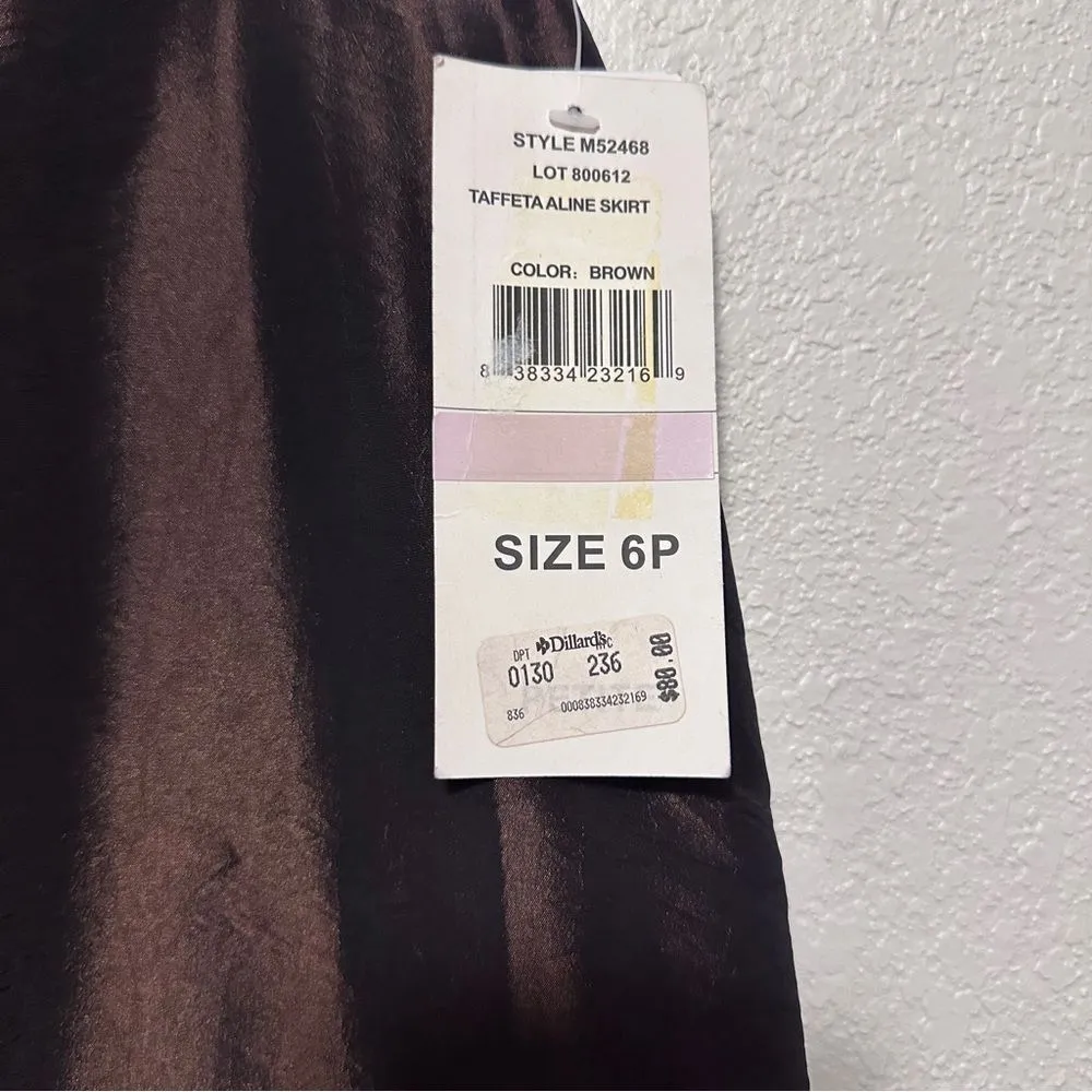 J.R. Nites by Carol Lin Women's Brown Taffeta A line Skirt Size 6P - Image 7