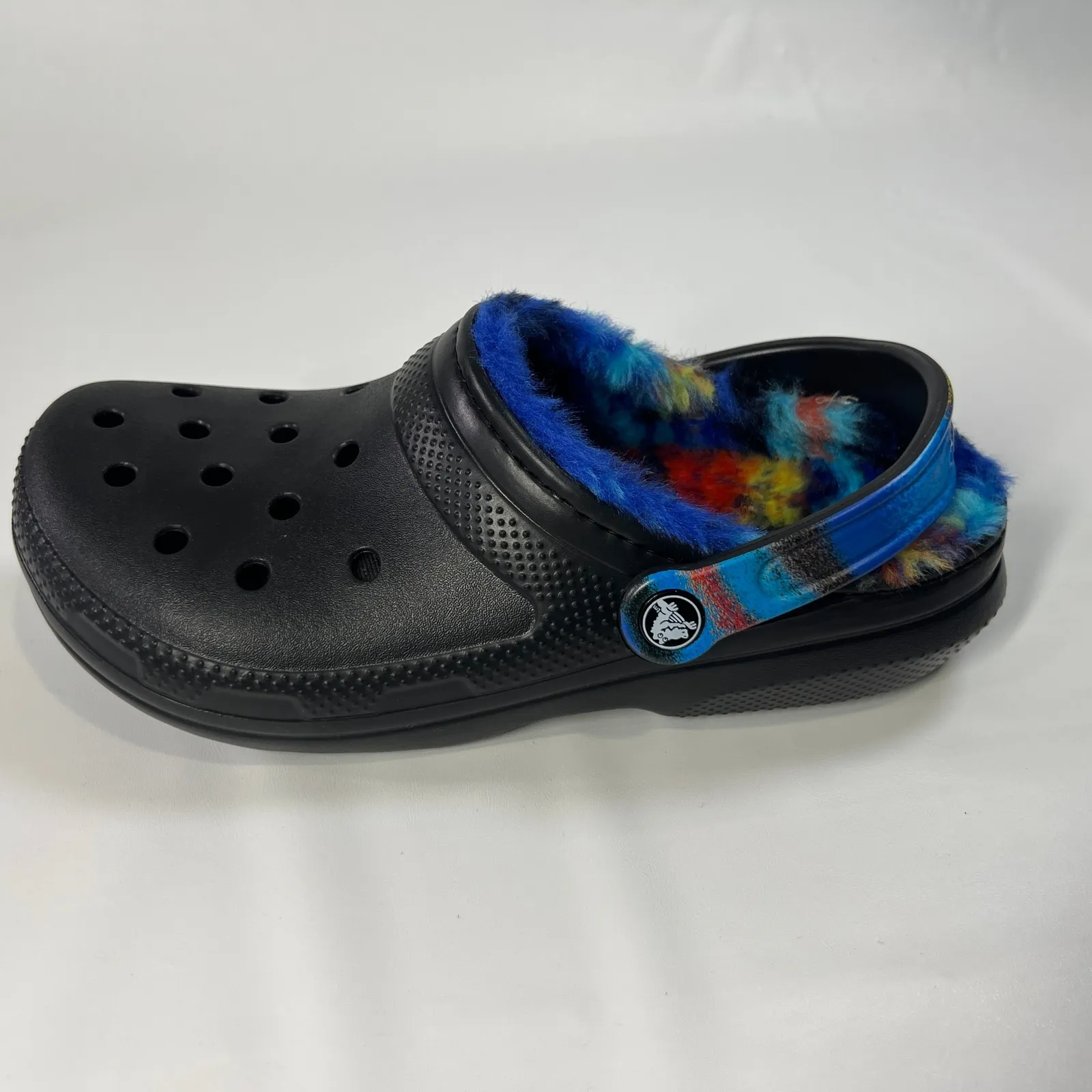 Crocs Classic Lined Spray Dye Clog M6/W8 Women Black Fuzzy Tie-Dye Comfort Shoe - Image 7