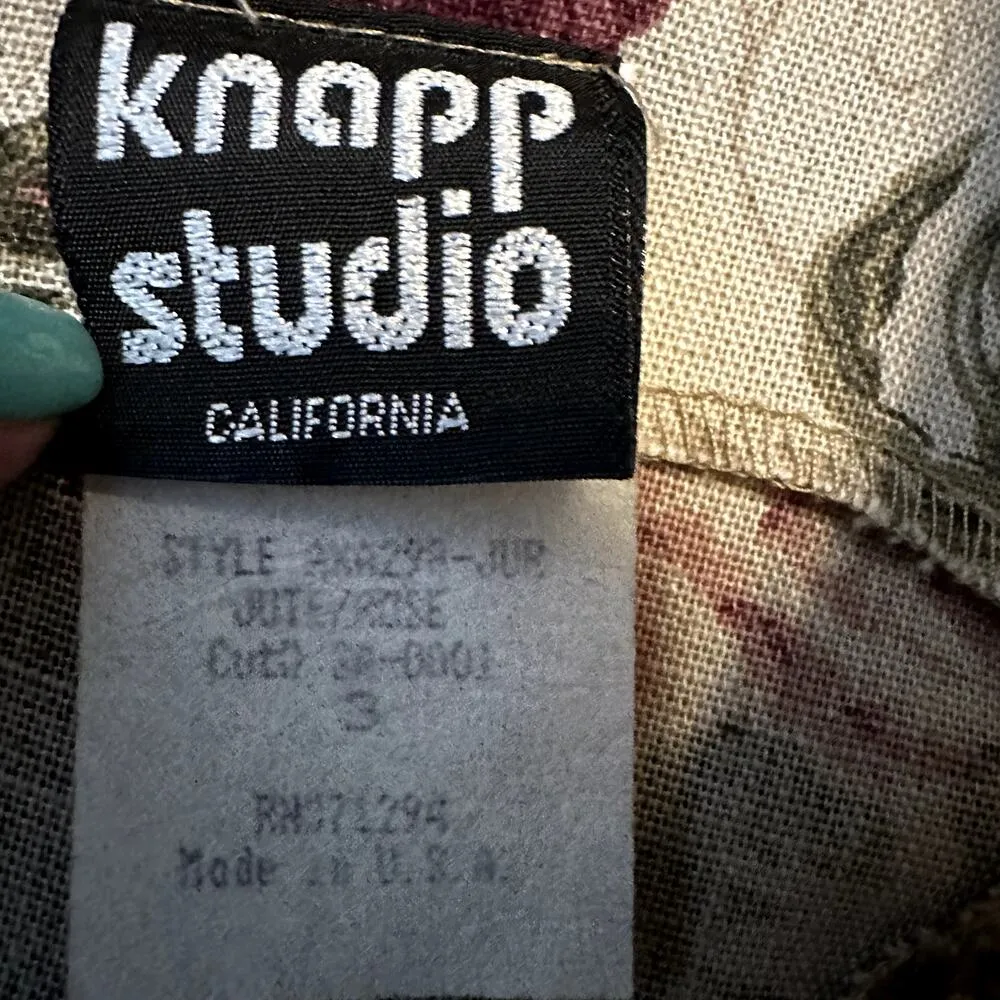 VTG Knapp Studio California Tapestry Maxi Dress Flax Floral Fit & Flare Cream XS Pink - Image 2