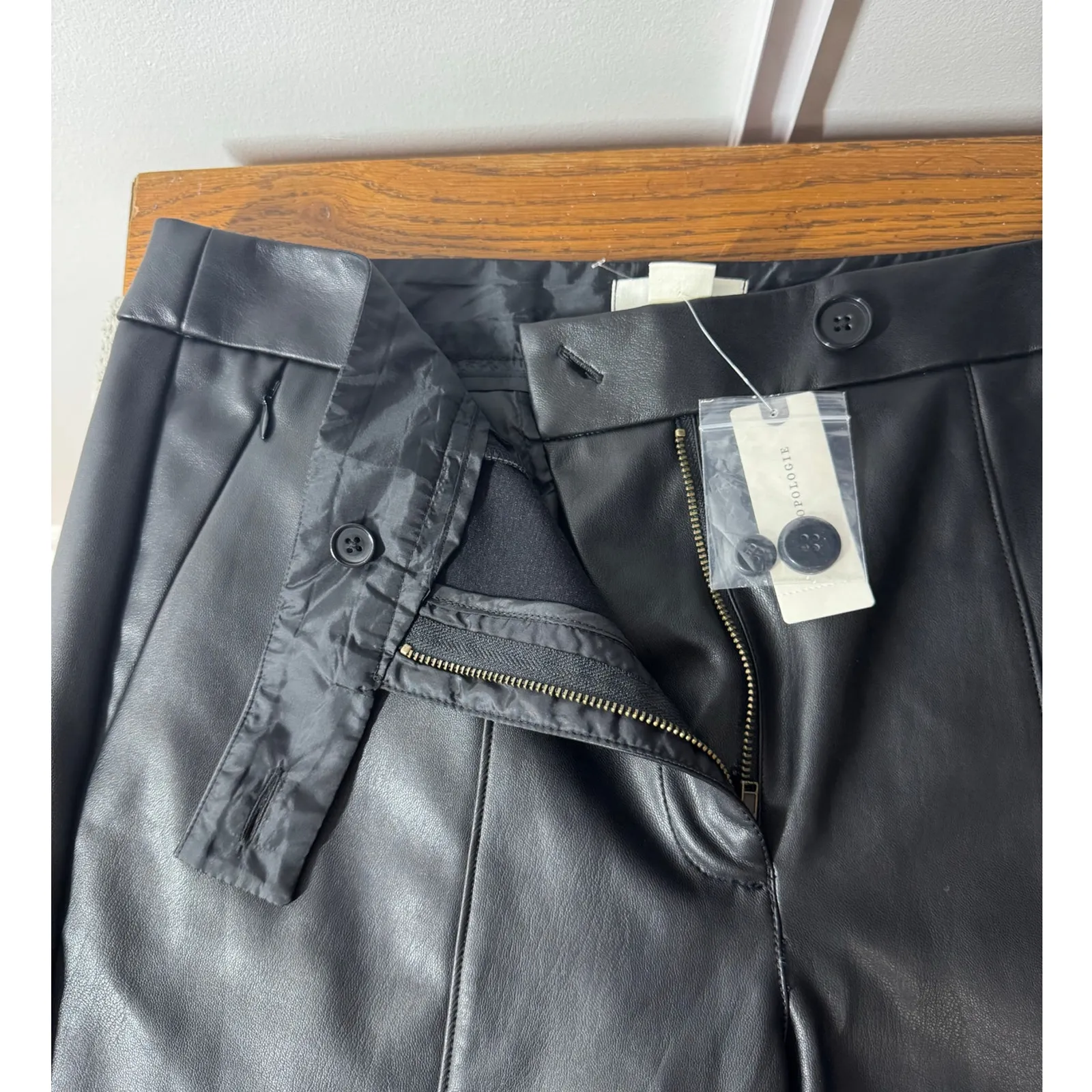 Maeve By Anthropology Pants NWT Women 14 Black Plus Size Vegan Leather Zip Slit - Image 6