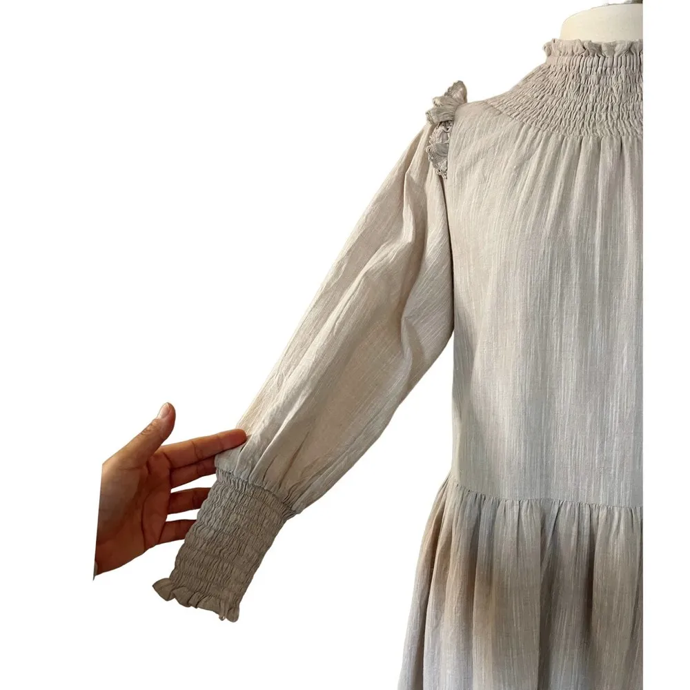 ROLLER RABBIT Maxi Dress Delfia Beige Ruffle Trim High Neck Long Sleeves Small - Image 8