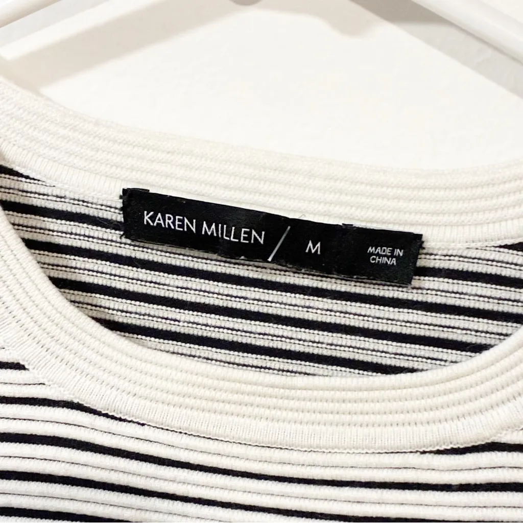 Karen Millen Sweater Striped Ribbed Knit Cold Shoulder Pullover Womens Medium - Image 3