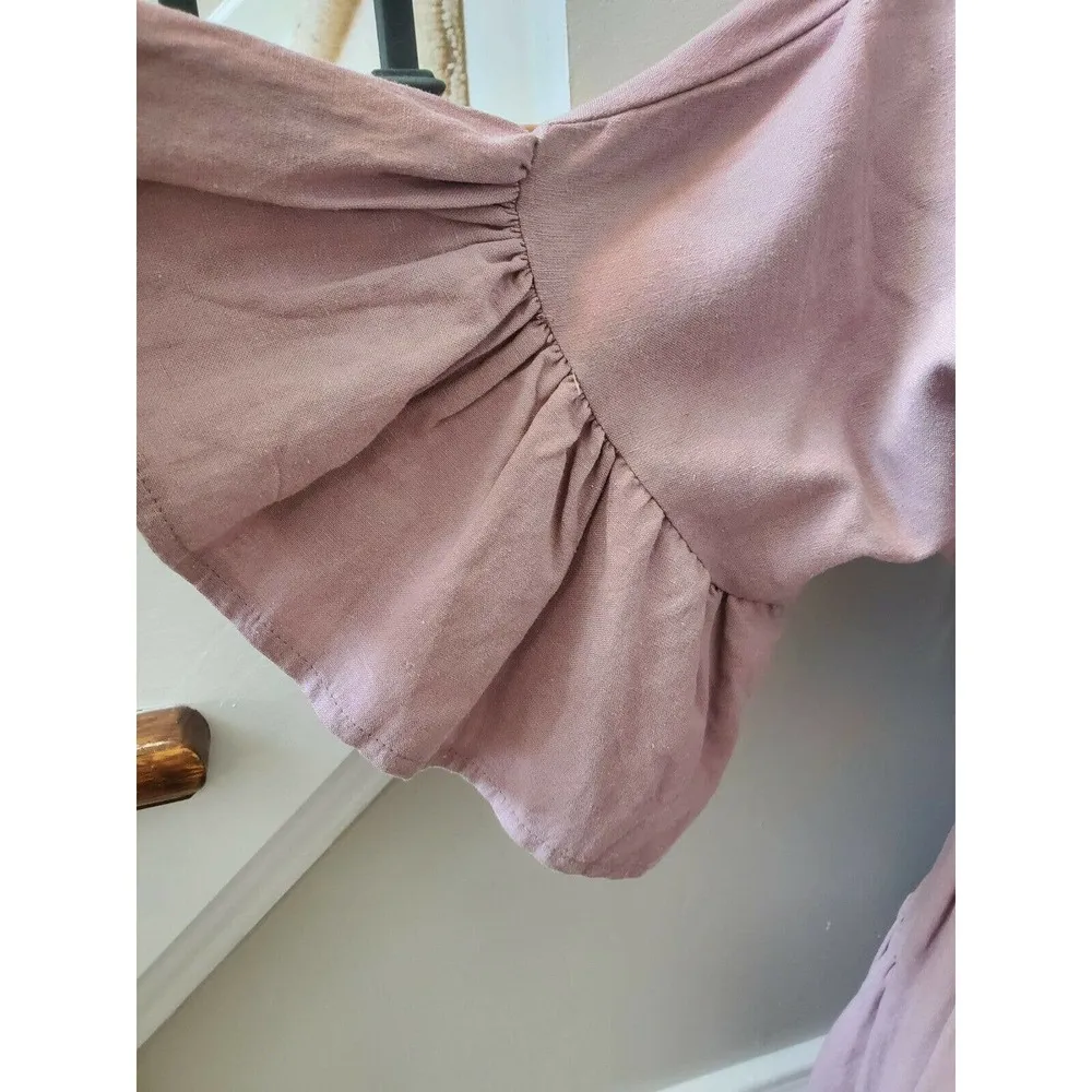 Day & Night Women's Purple Linen & Rayon 3/4 Sleeve Button Down Top Size Small - Image 4