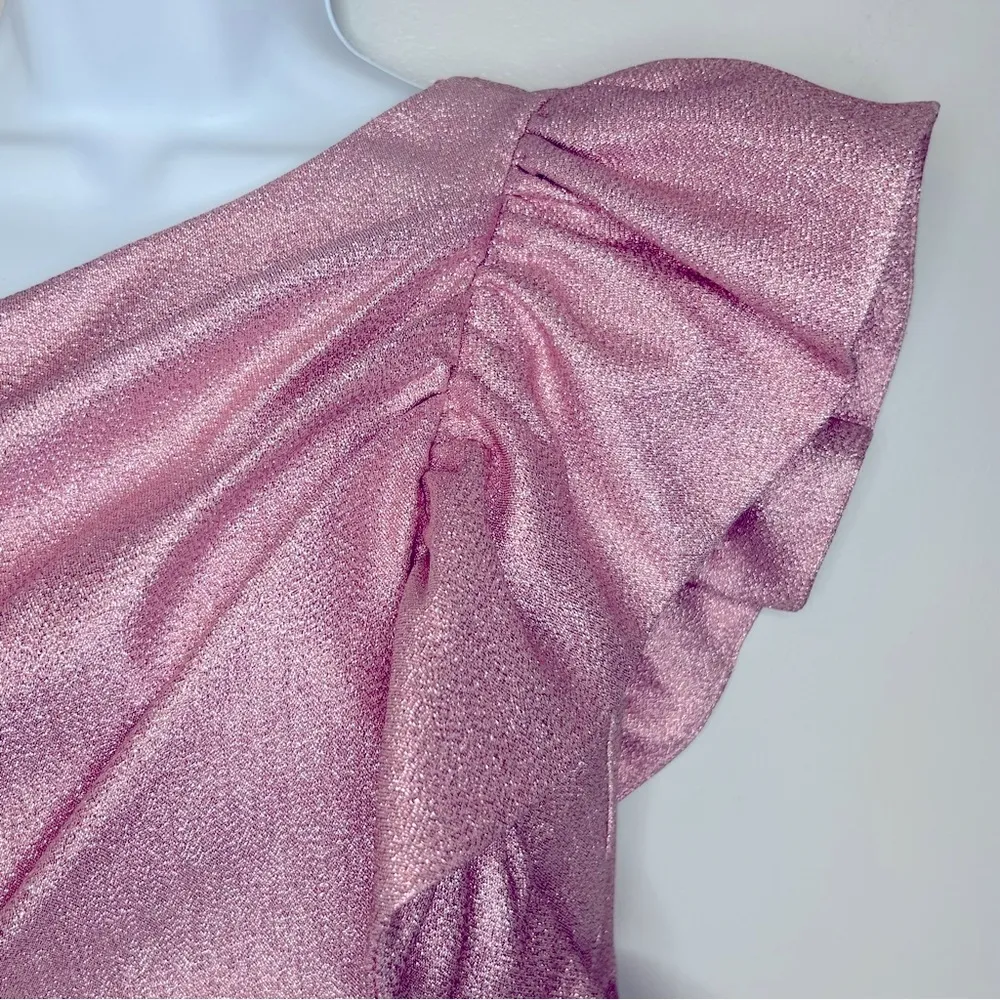 Topshop Pink Metallic One Shoulder Party Dress Size 8 - Image 7
