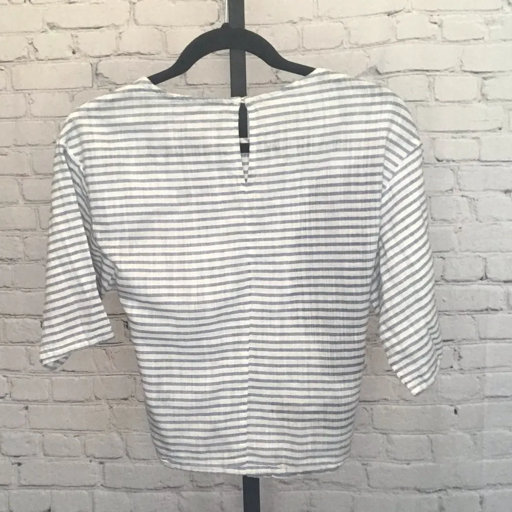 Zara Basic Striped Tie Front Blouse Wide Sleeve - Image 2