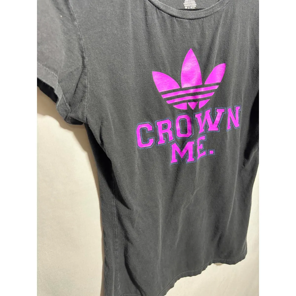 Adidas Black Purple Crown Me T Shirt Tee Y2K‎ Grunge Short Sleeve XL Faded SEE - Image 4