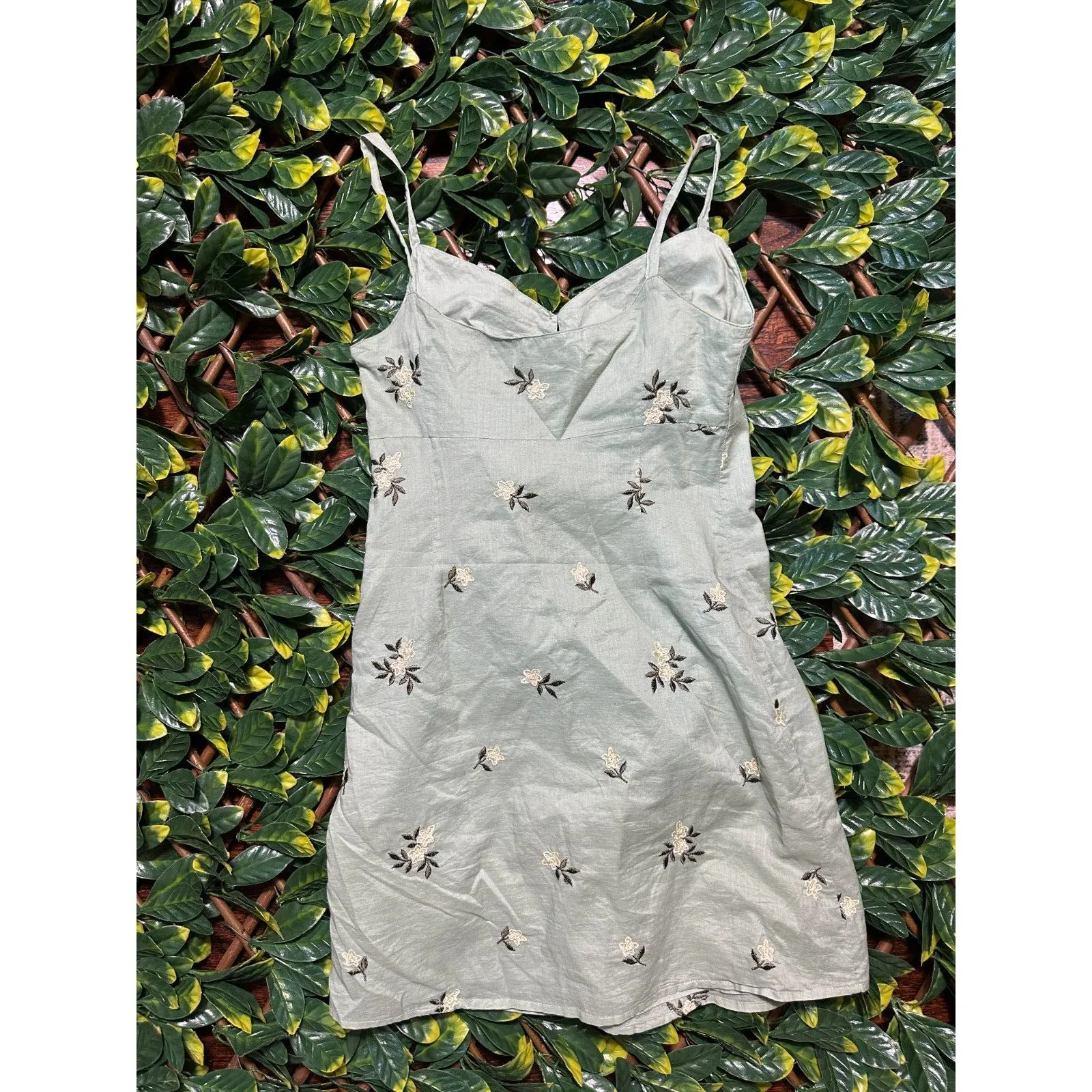 Vintage 100% Cotton American Eagle Green Floral Mini Dress Size 0 - Image 2