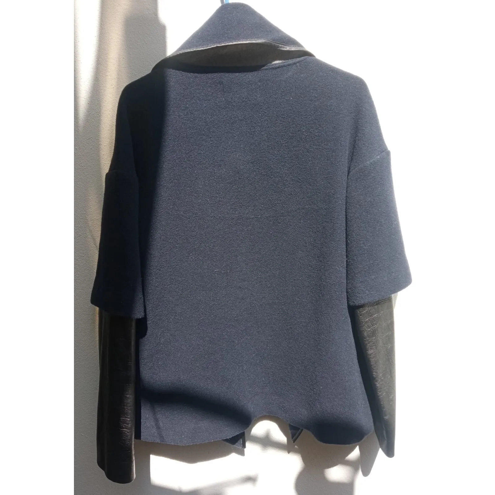 SHUI CHEN New York Women's Open Blazer Jacket Leather Italian Wool Blue Sz M/G Size M - Image 8