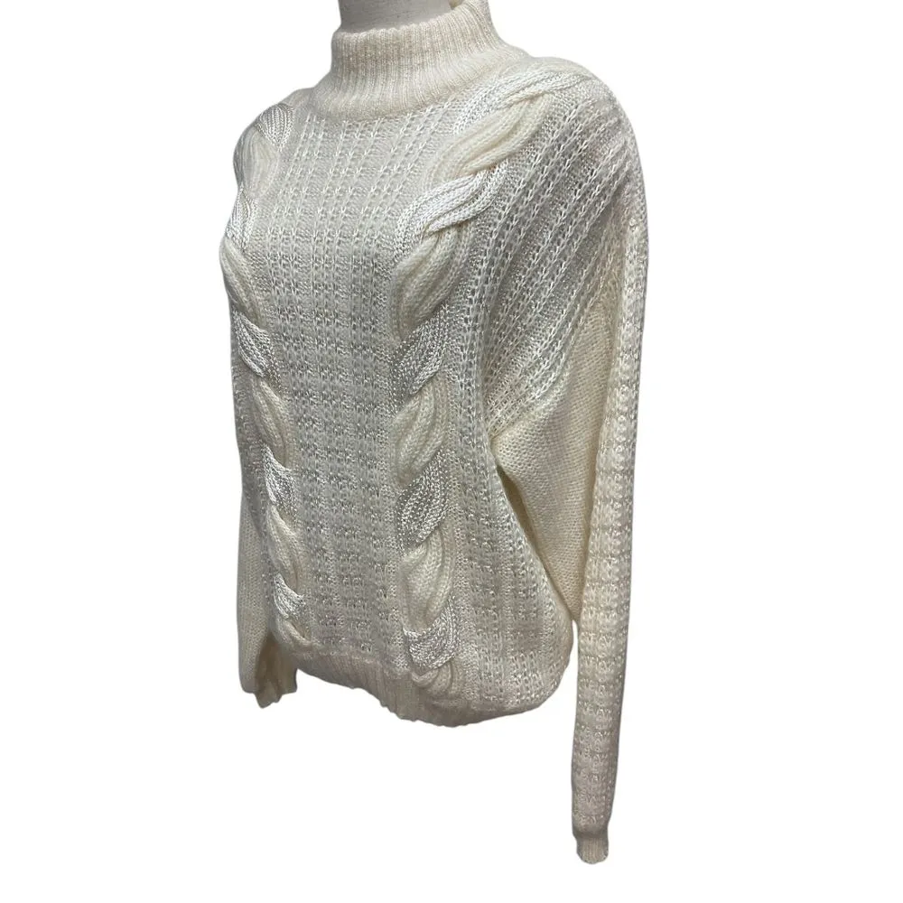 Vintage D.D Sloan‎ Cream Sz L Women's Cable Knit Turtleneck Sweater Chunky Warm White Size L - Image 2