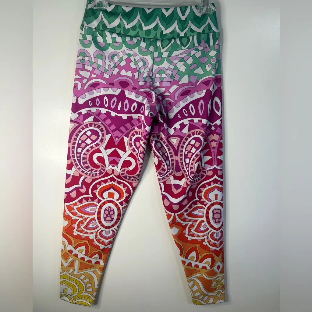 PETER P POPOVITCH Green and Pink Ombré Mandala Leggings Size M - Image 6