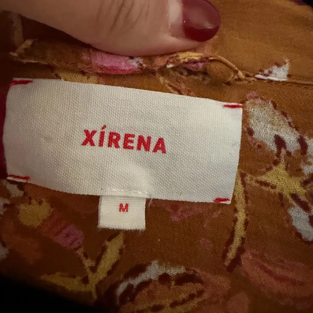 XIRENA Brown Yellow Floral Fall Long Sleeve Button Down Maxi Dress Sz M Orange Size M - Image 6