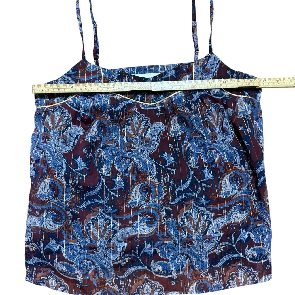 Bishop + Young Blue, Deep Purple, Brown & Metallic Gold Paisley Cami Tank Top S - Image 10