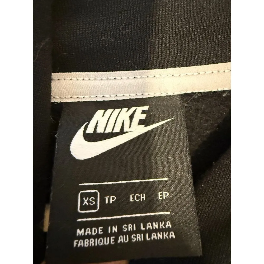 Nike NSW Swoosh Fleece Hoodie Black White Logo Size XS - Image 6