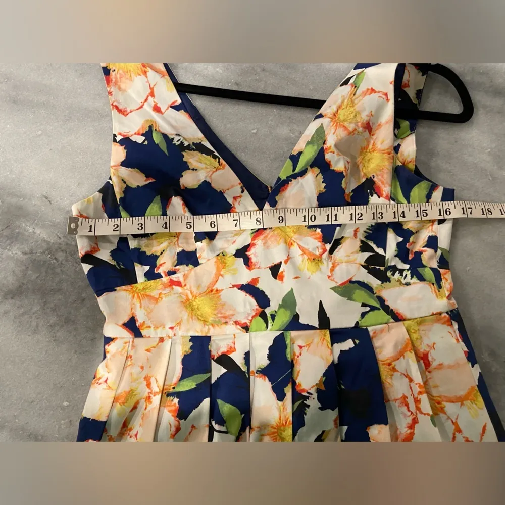 J.Crew Sleeveless Fit & Flare Pleated Skirt Mini Dress Navy Blue Floral Size 6 - Image 10
