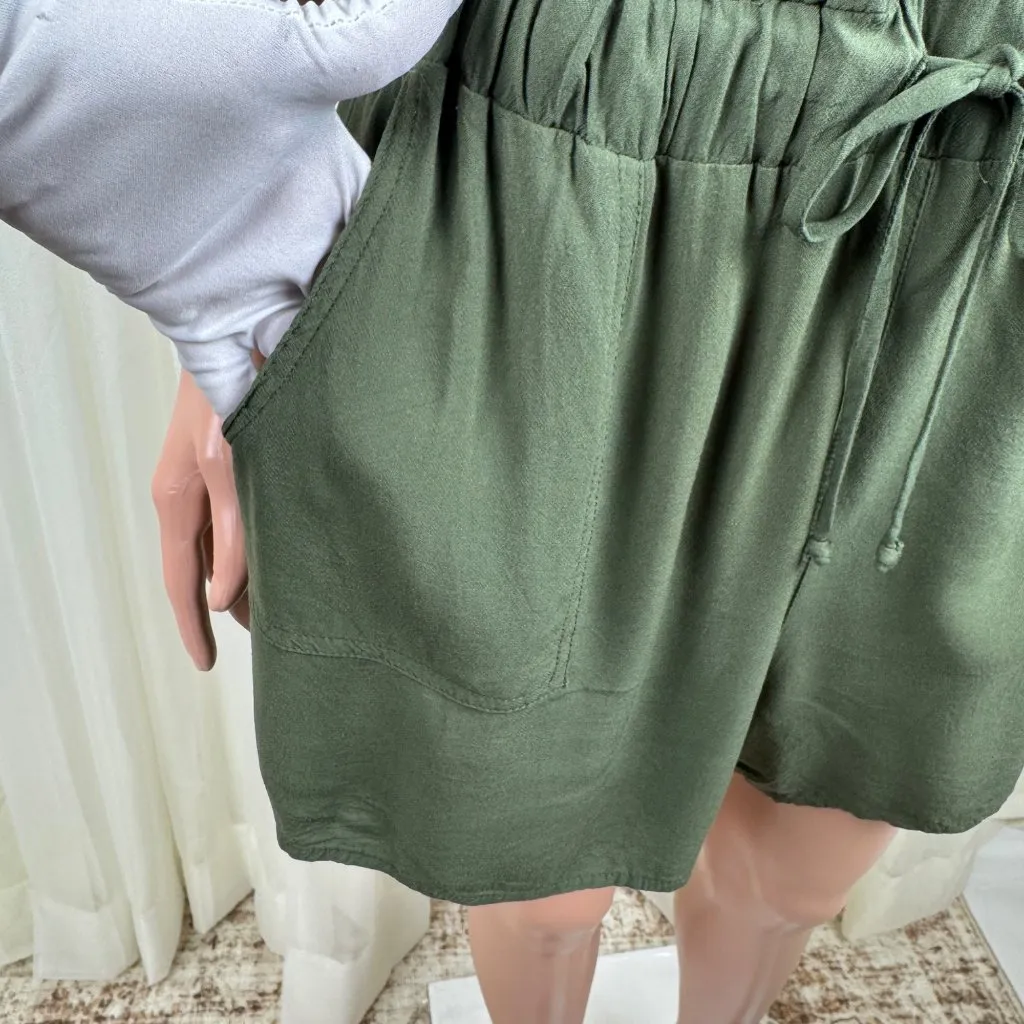 One Clothing Button Front Cargo Drawstring Utility Romper Sz LG Heather Green - Image 12