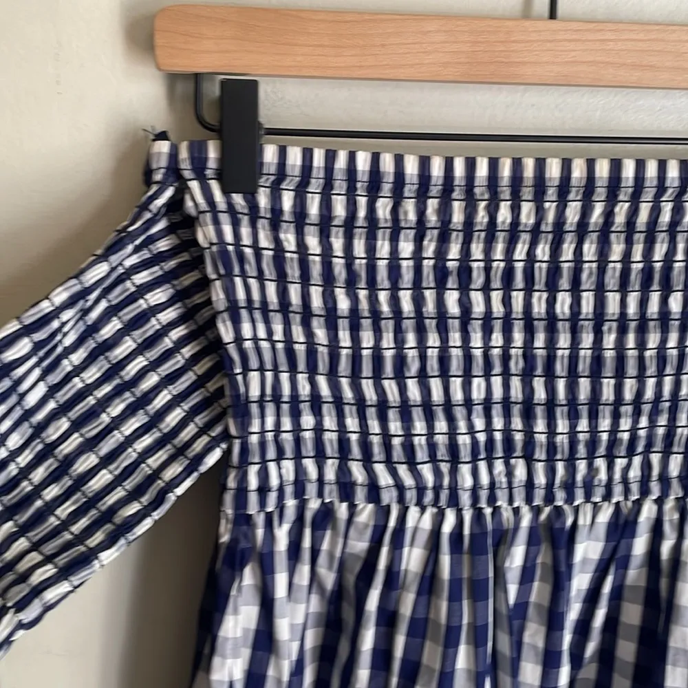 MILLY Jodi Smocked Off-the-shoulder Gingham Poplin Dress - Image 5