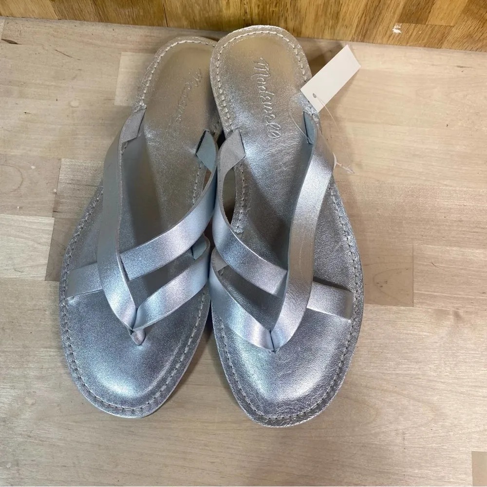 Madewell Boardwalk Risa Thong Slip On Sandals Silver Leather 7 - Image 4