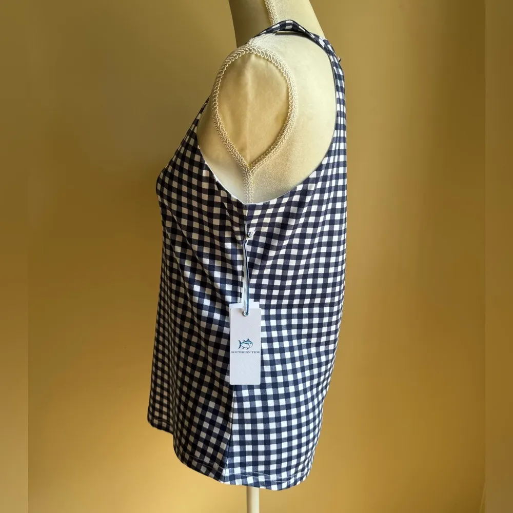 NWT Southern Tide Jennifer Gingham Performance Tank in Nautical Navy - Image 5