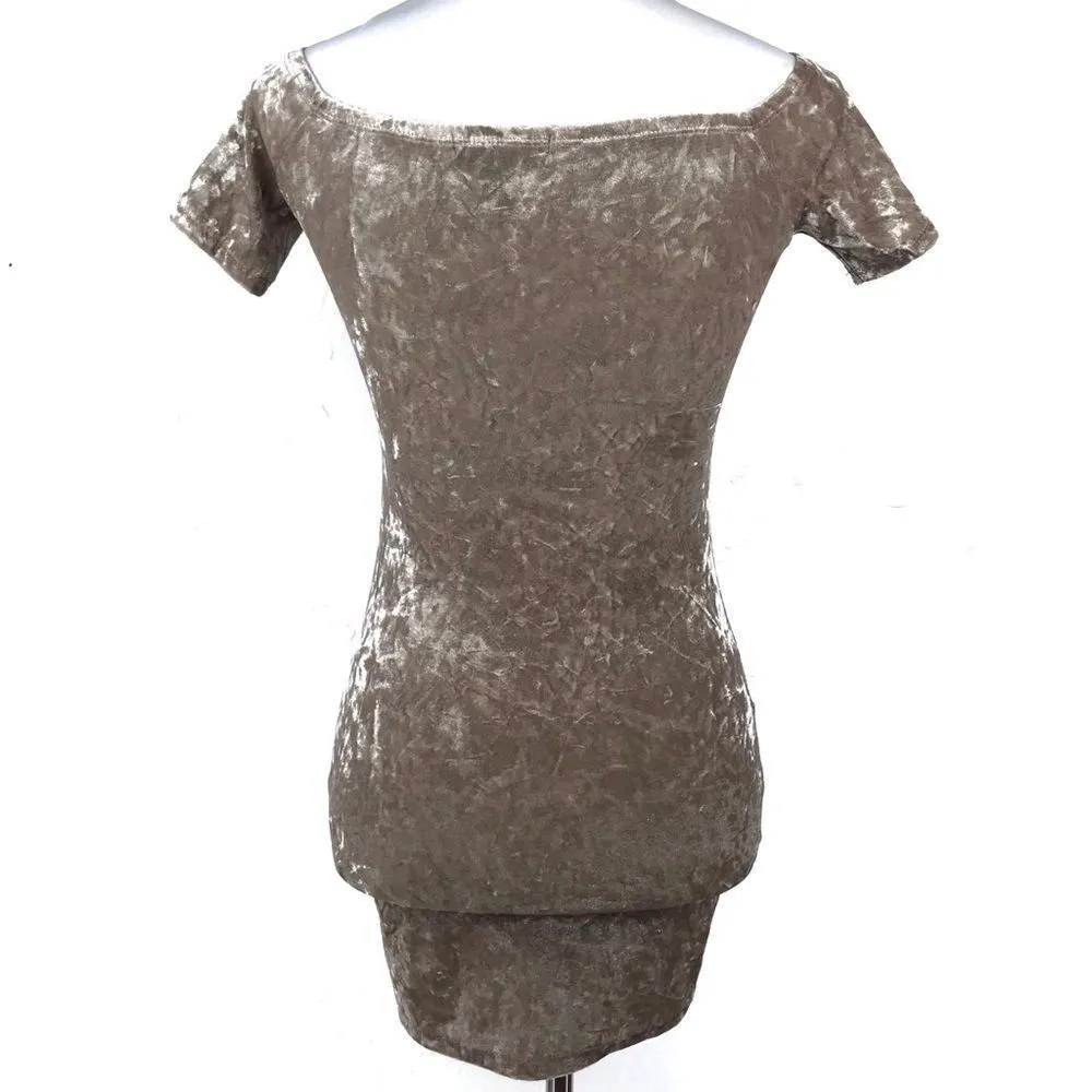 Forever 21  Brown Crushed Velvet Short Sleeve Bodycon Mini Dress Small - Image 3