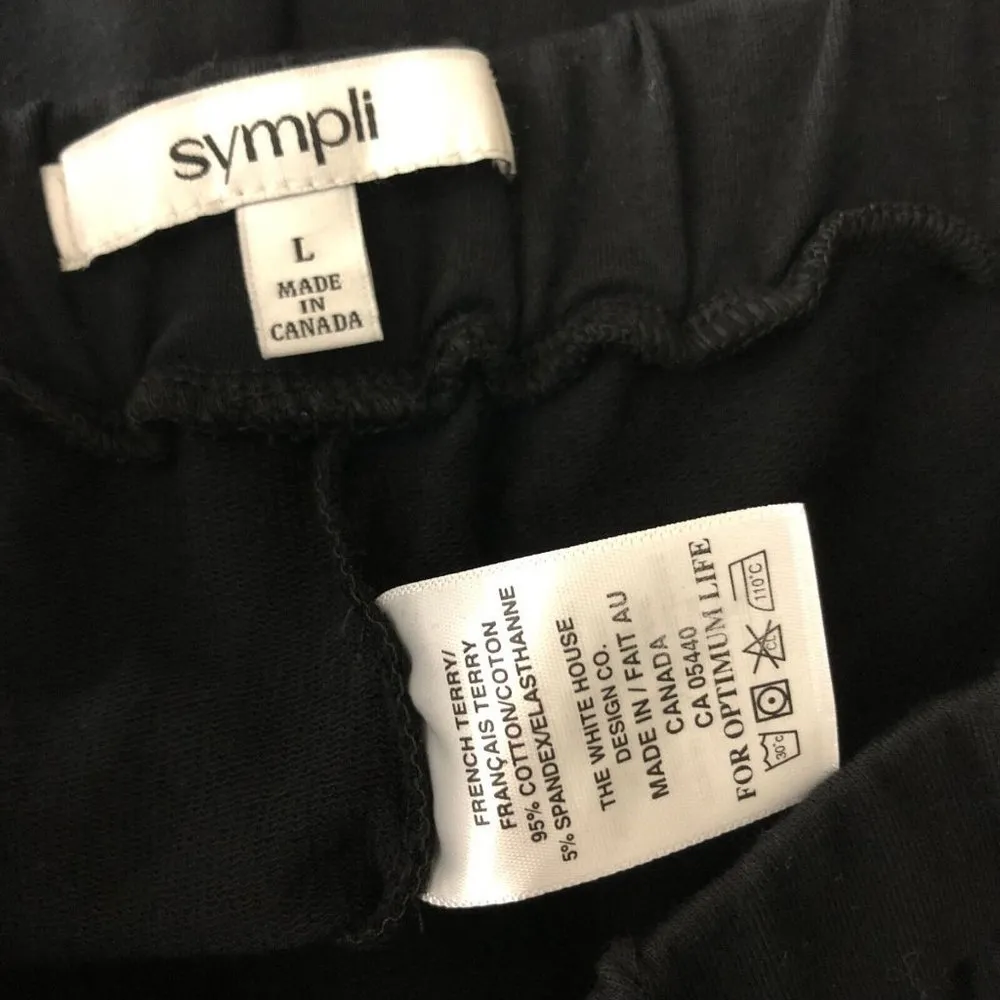 Sympli Womens Pants Cropped Pull On French Terry Wide Leg Stretch Black L Size L - Image 3