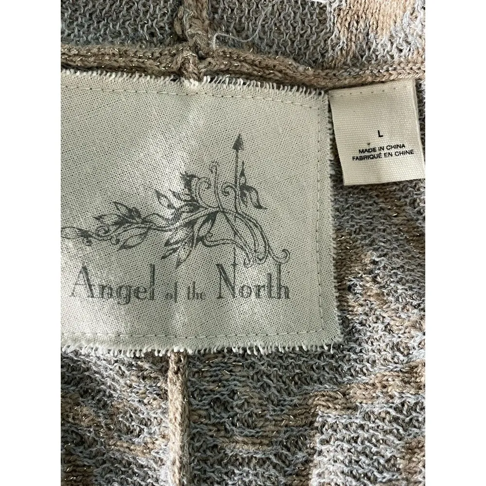 ANGEL OF THE NORTH Anthropologie Icebloom Fringe Open Cardigan Tan Gray Size L - Image 7