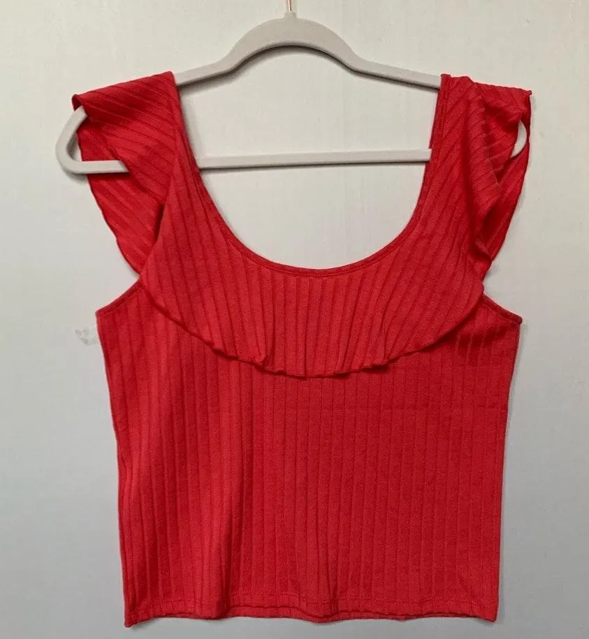 . Ruffle Rib Knit Tank Pink Large NWOT - Image 4