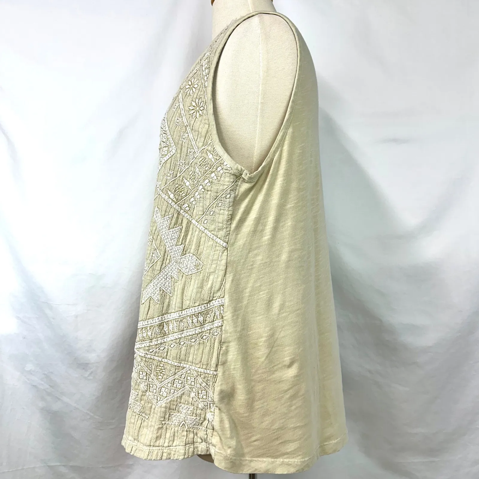SOFT SURROUNDINGS Gold Embroidered Lace Tank Top 100% Cotton Women's L Bohemian - Image 4